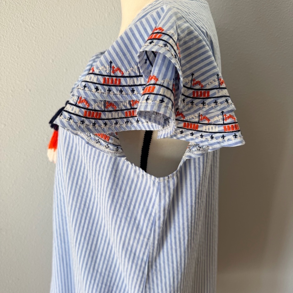THML Blue and White Striped Cotton Sun Dress with Tassels & Embroidered Details - Picture 5 of 14